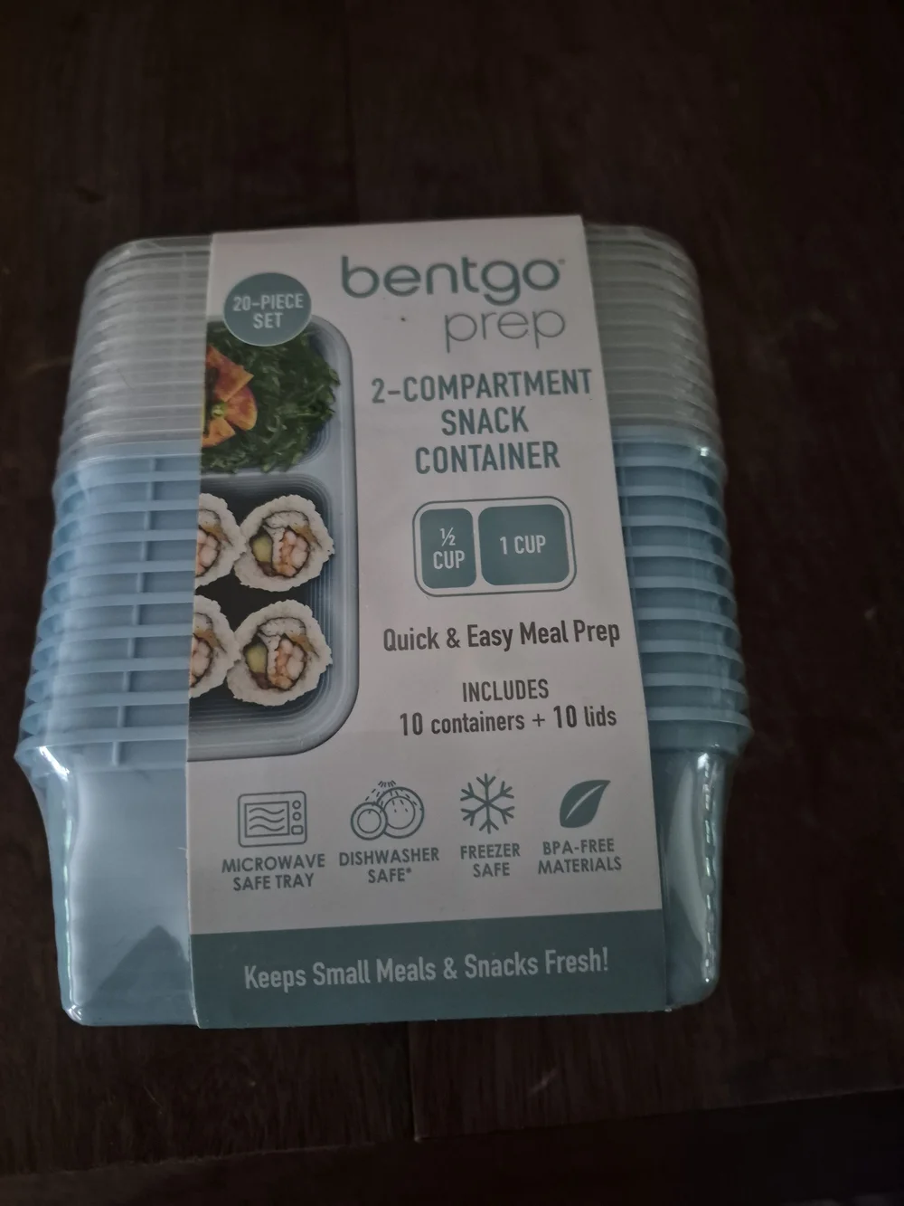 Bentgo Prep 2-Compartment Meal Prep Containers - Light Blue (20-Piece Set)
